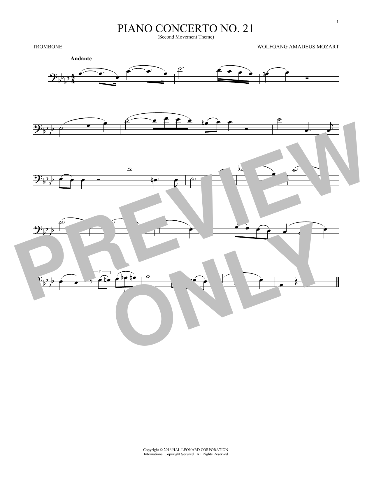 Product gallery: Page 1 of 1 Piano Concerto No. 21 In C Major ("Elvira Madigan"), Second Movement Excerpt, Wolfgang Amadeus Mozart