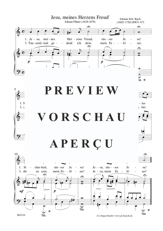 Produktgalerie: Seite 1 von 1 Jesu, meines Herzens Freud BWV 473, , Gesang und Klavier/Orgel