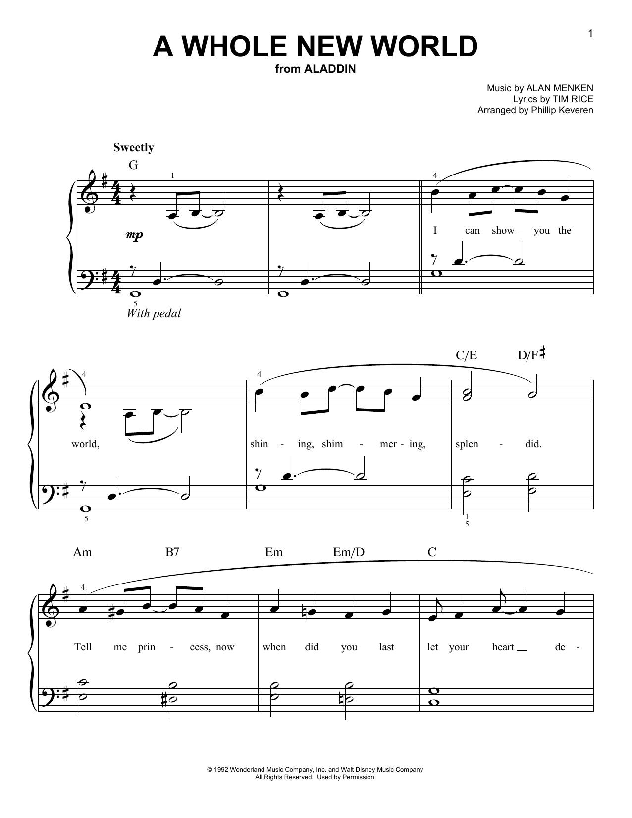 Produktbild zu: A Whole New World (from Aladdin) (arr. Phillip Keveren)