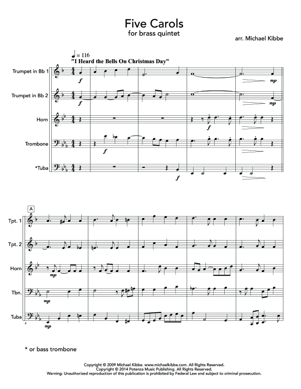 Produktgalerie: Seite 1 von 11 Five Carols, , (Blechbläser Quintett)