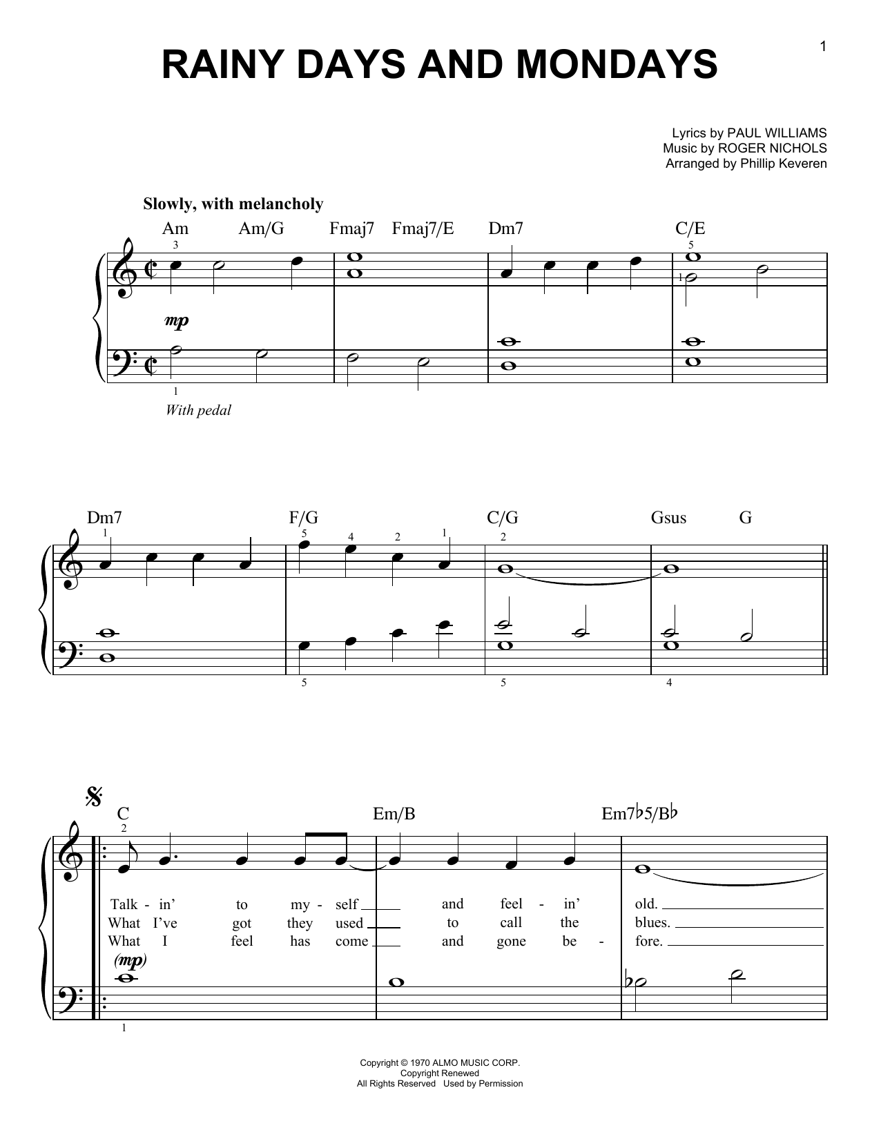Produktbild zu: Rainy Days And Mondays (arr. Phillip Keveren)