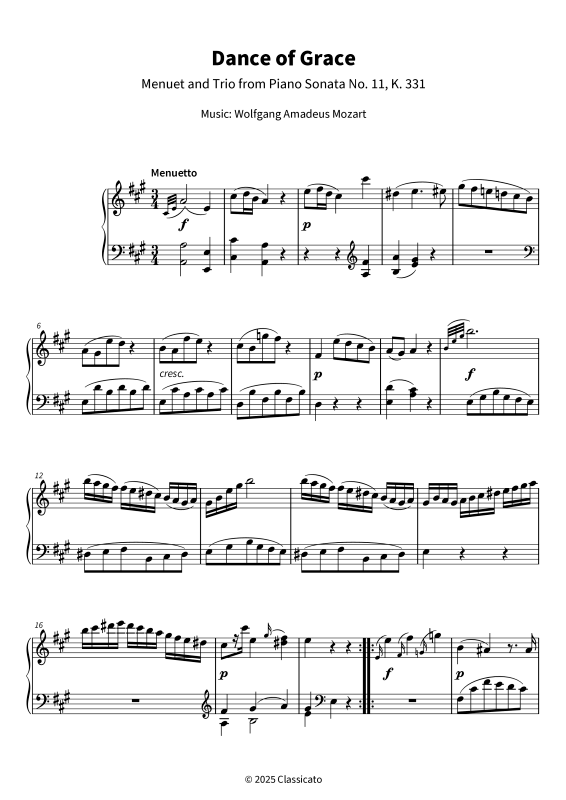 Produktgalerie: Seite 1 von 8 Dance of Grace - Menuet and Trio from Piano Sonata No. 11, K. 331, , Klavier Solo