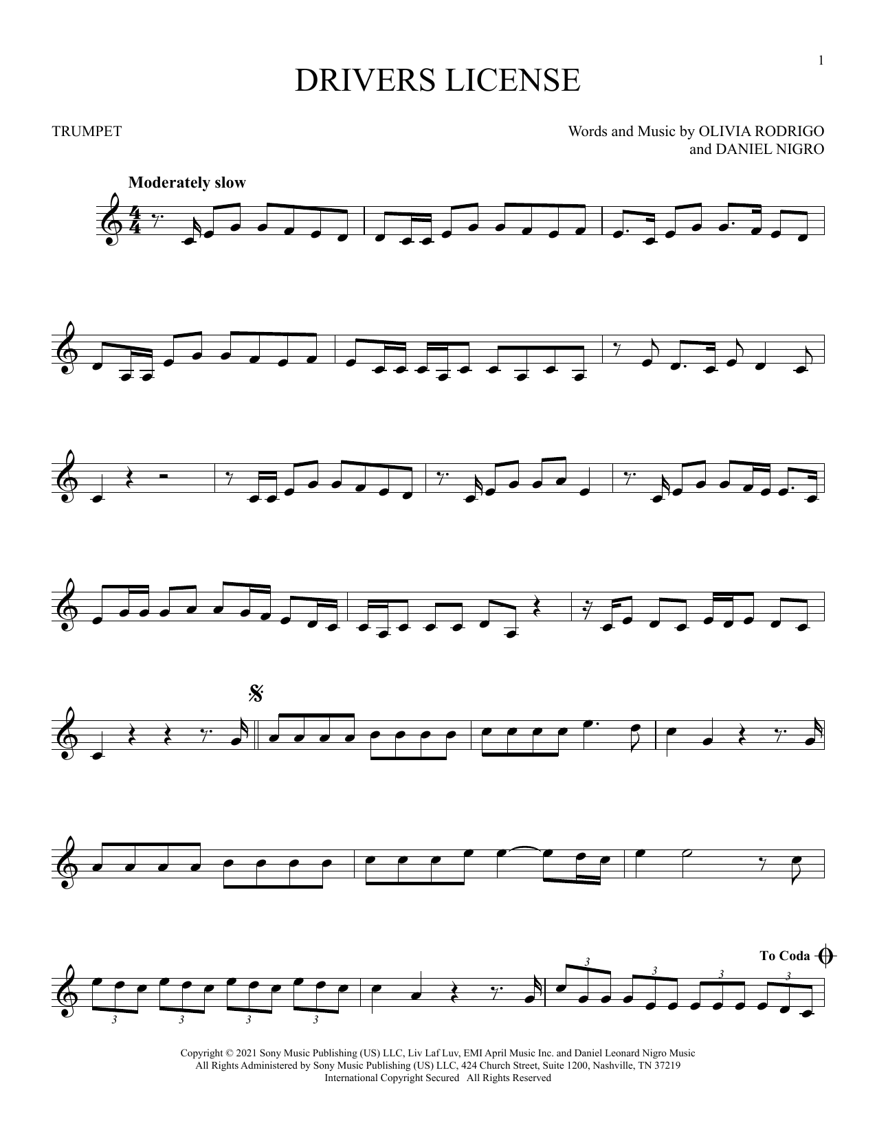 Produktgalerie: Seite 1 von 1 Drivers License, Olivia Rodrigo, Trompete