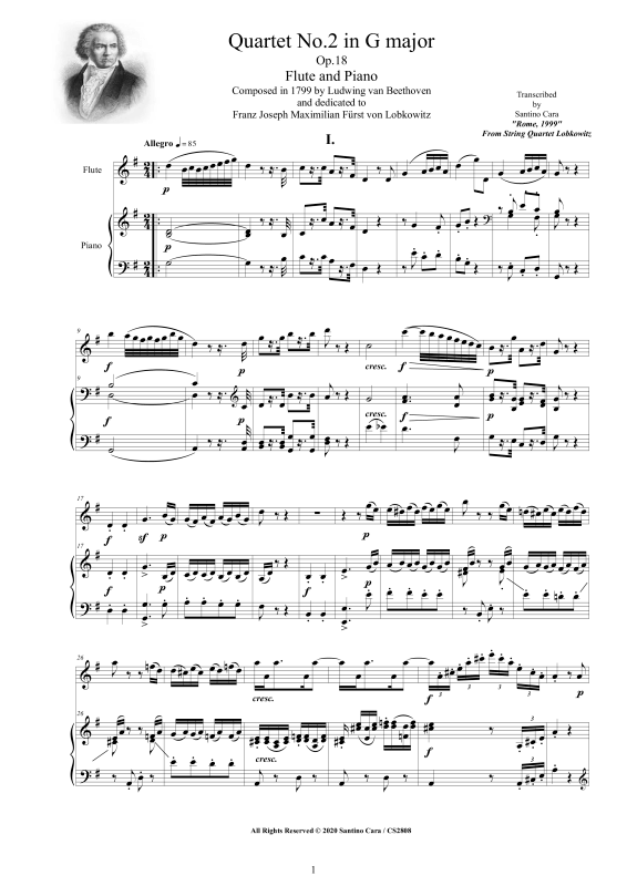 Produktbild zu: Quartet No.2 in G major Op.18 for Flute and Piano - Score and PartLudwig van Beethoven