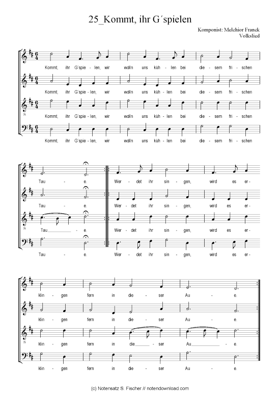 Product picture to: Kommt, ihr G´spielen Melchior Franck Volkslied