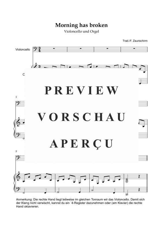 Produktgalerie: Seite 2 von 7 Morning has broken, , Violoncello und Orgel