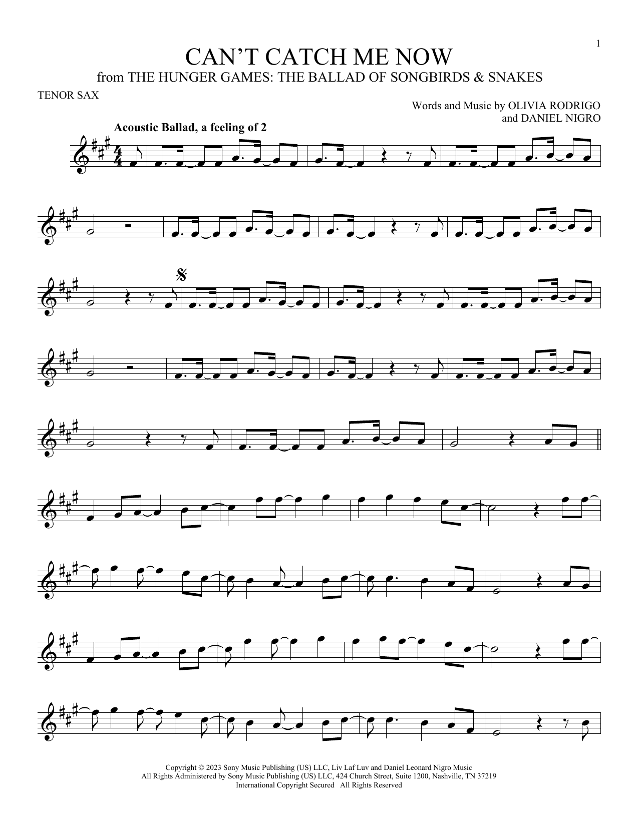 Product gallery: Page 1 of 1 Can't Catch Me Now (from The Hunger Games: The Ballad Of Songbirds & Snakes), Olivia Rodrigo