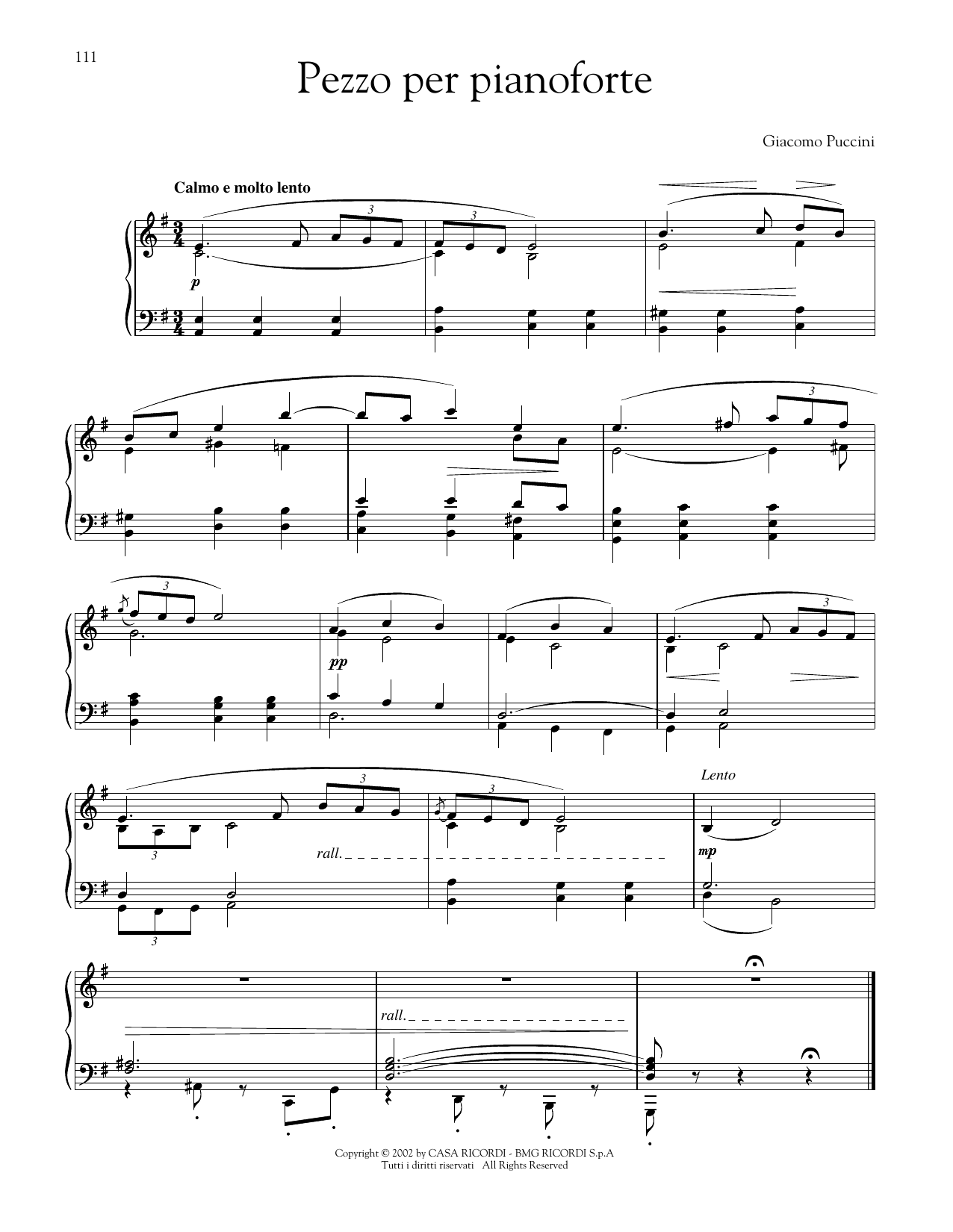Product gallery: Page 1 of 1 Pezzo per pianoforte (Piano Piece), Giacomo Puccini