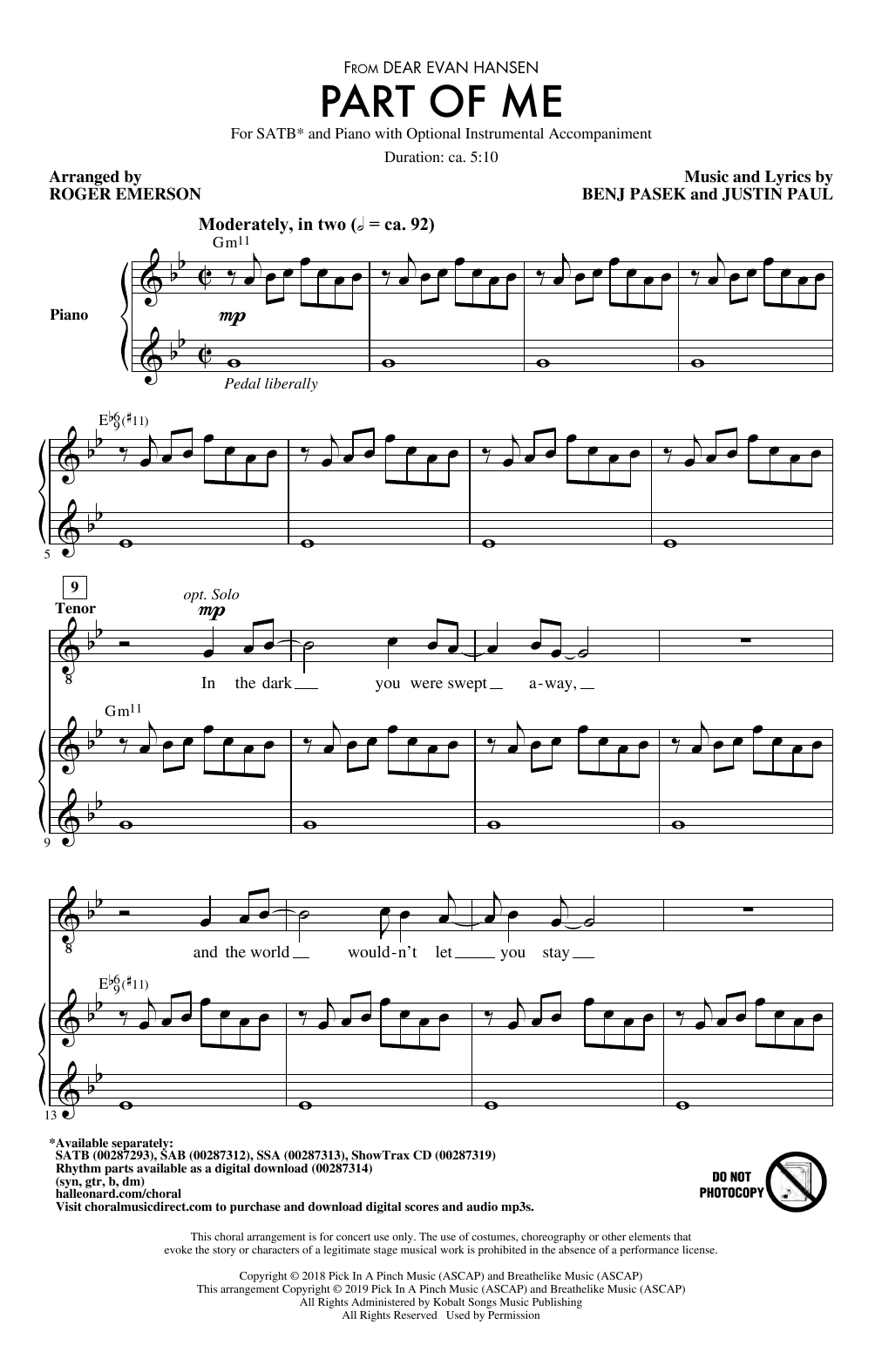 Produktbild zu: Part Of Me (from Dear Evan Hansen) (arr. Roger Emerson)