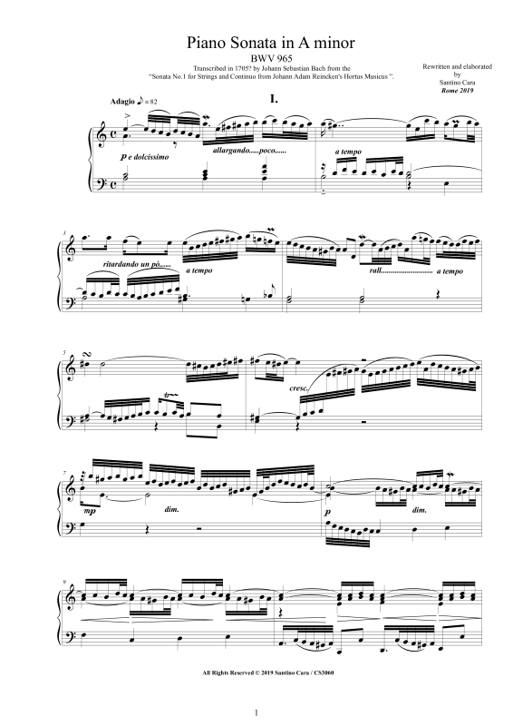 Produktbild zu: Klavier Sonate in A-Moll BWV 965 - nach Johann Adam ReinckenJohann Sebastian Bach