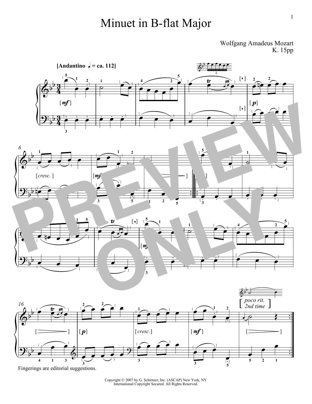 Product gallery: Page 1 of 1 Minuet In B-Flat Major, KV 15pp, Wolfgang Amadeus Mozart