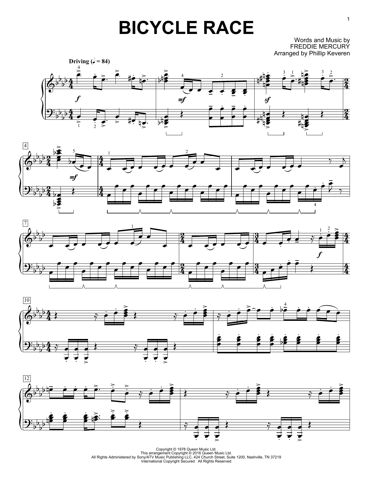Product gallery: Page 1 of 1 Bicycle Race [Classical version] (arr. Phillip Keveren), Queen