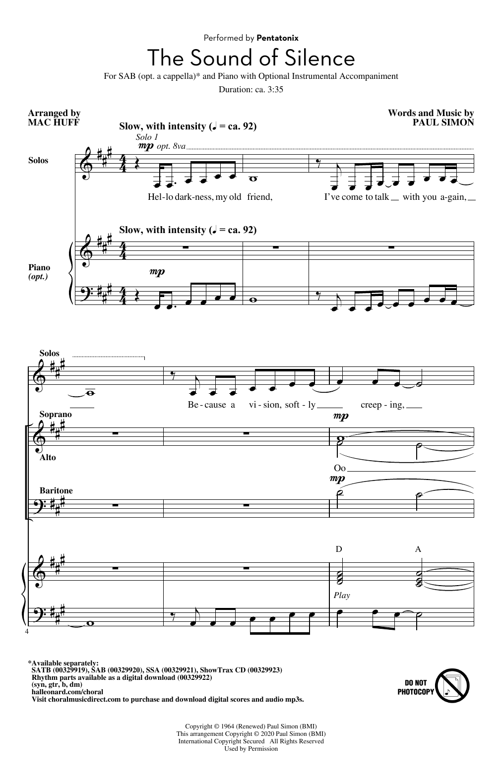 Product picture to: The Sound Of Silence (arr. Mac Huff)