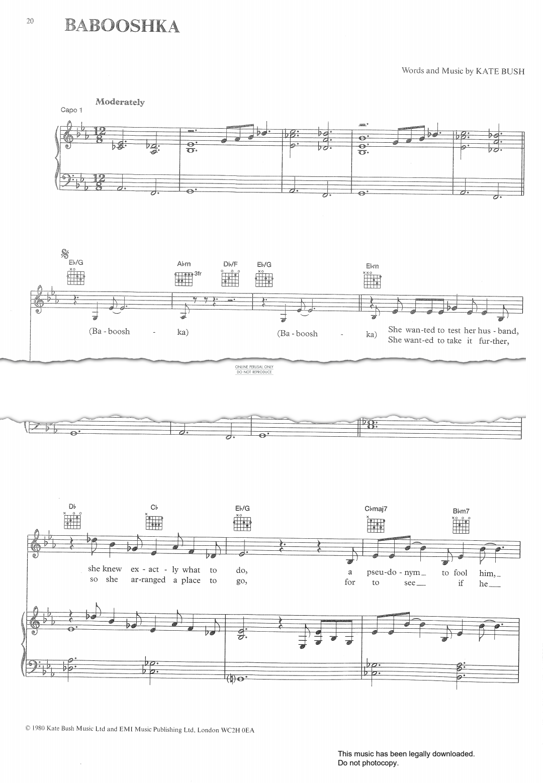 Produktgalerie: Seite 1 von 1 Babooshka, Kate Bush, Gesang, Gitarre, Klavier