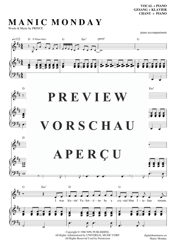 gallery: Manic Monday , Bangles, Voice with Piano Accompaniment