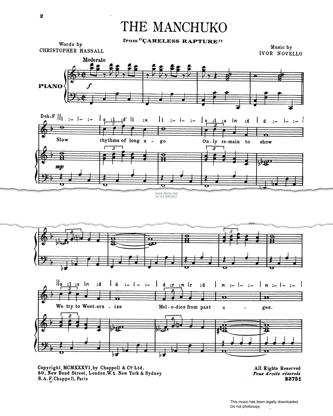 Product gallery: Page 1 of 1 The Manchuko (from 'Careless Rapture'), Ivor Novello