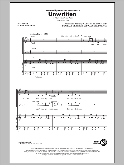 Produktgalerie: Seite 1 von 1 Unwritten (arr. Roger Emerson), Natasha Bedingfield, Chor