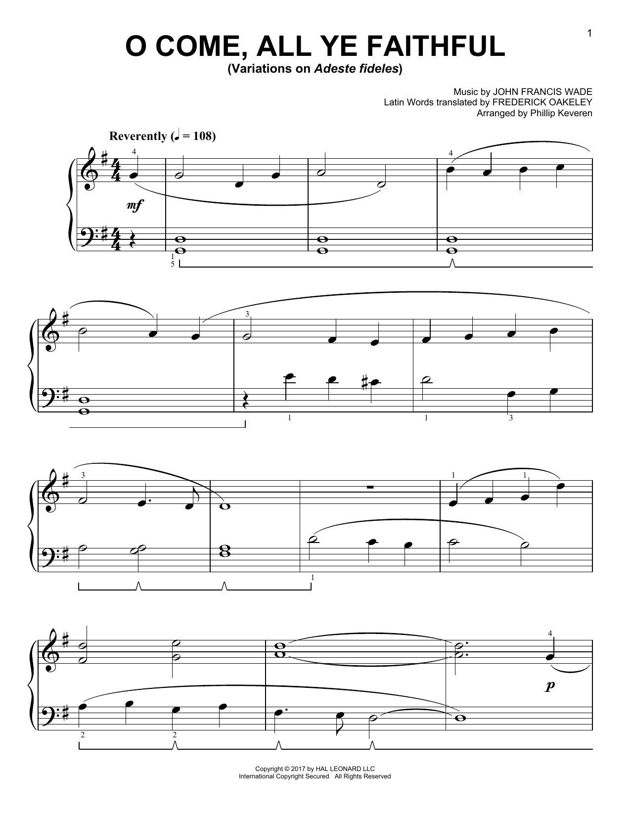 Product gallery: Page 1 of 1 O Come, All Ye Faithful [Classical version] (arr. Phillip Keveren), John Francis Wade