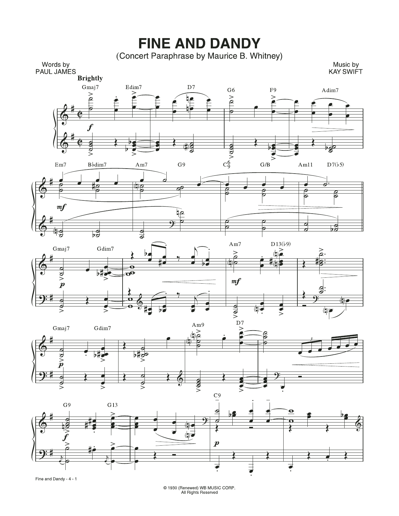 Product picture to: Fine And Dandy (Concert Paraphrase by Maurice B. Whitney) (from the musical Fine and Dandy)