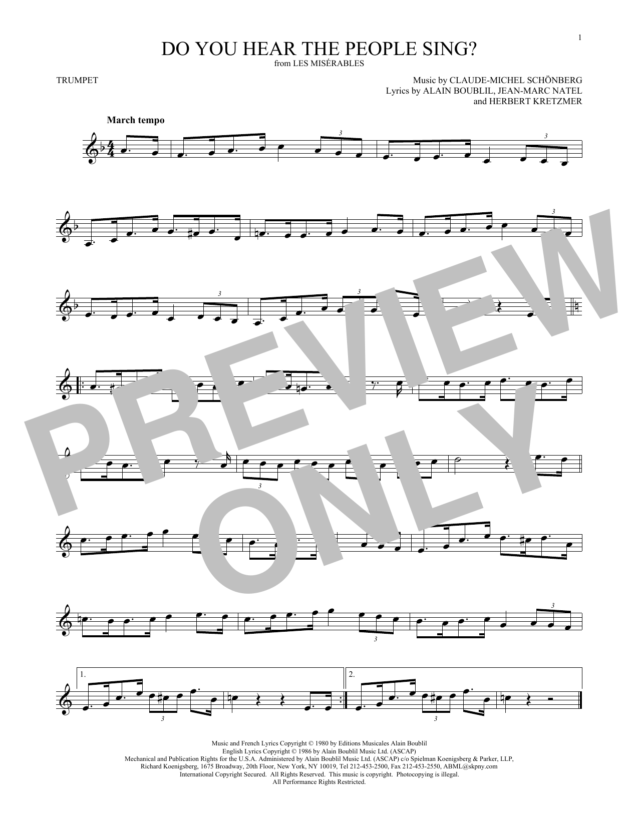 Produktgalerie: Seite 1 von 1 Do You Hear The People Sing?, Claude-Michel Schonberg, Trompete