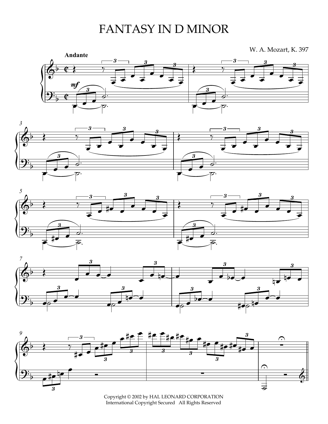 Product gallery: Page 1 of 1 Fantasy in D Minor, K. 397, Wolfgang Amadeus Mozart