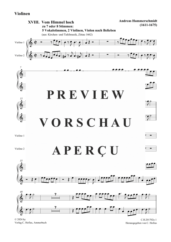 Produktgalerie: Seite 2 von 10 Vom Himmel hoch (Einzelstimmen), , Gemischtes Ensemble 2 Violinen, Violon und BC