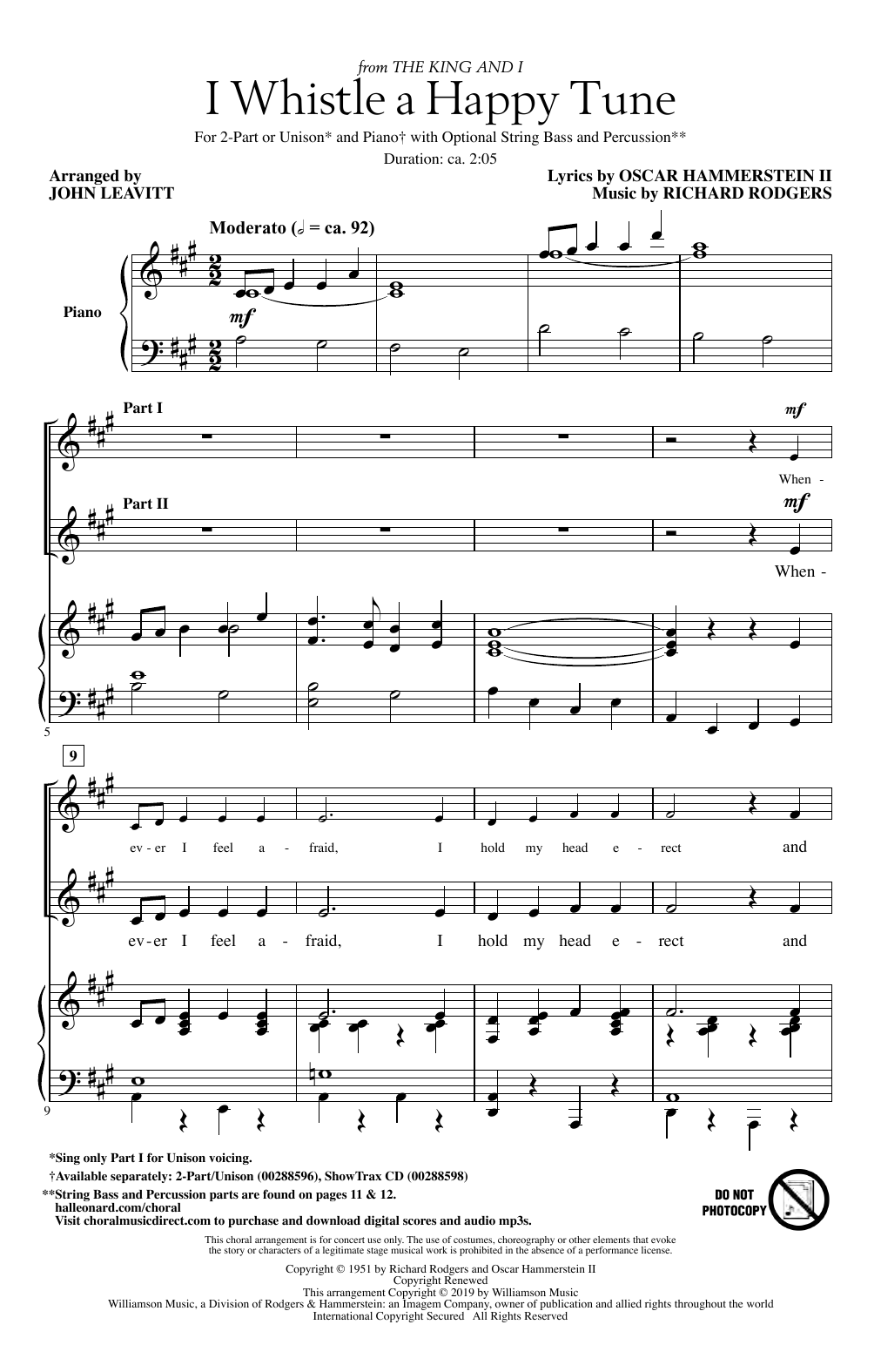 Product picture to: I Whistle A Happy Tune (from The King And I) (arr. John Leavitt)
