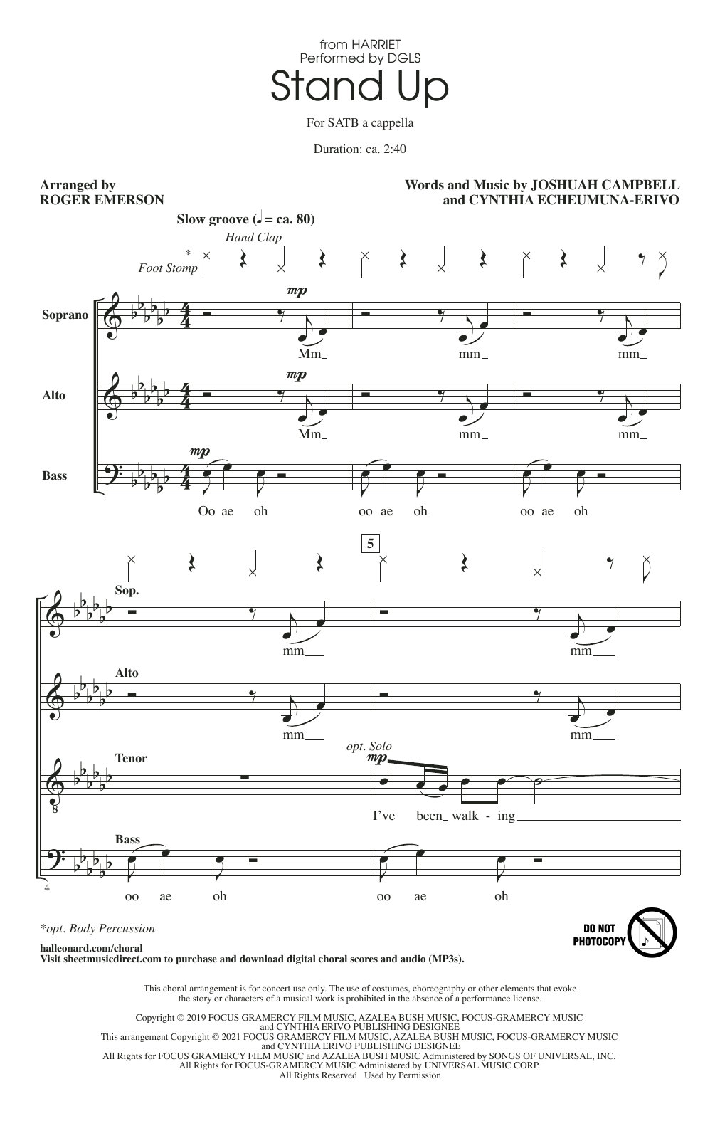 Product picture to: Stand Up (from Harriet) (arr. Roger Emerson)