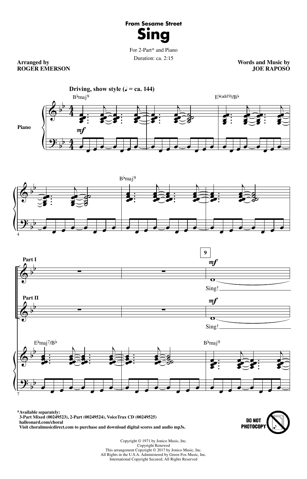 Produktbild zu: Sing (from Sesame Street) (arr. Roger Emerson)