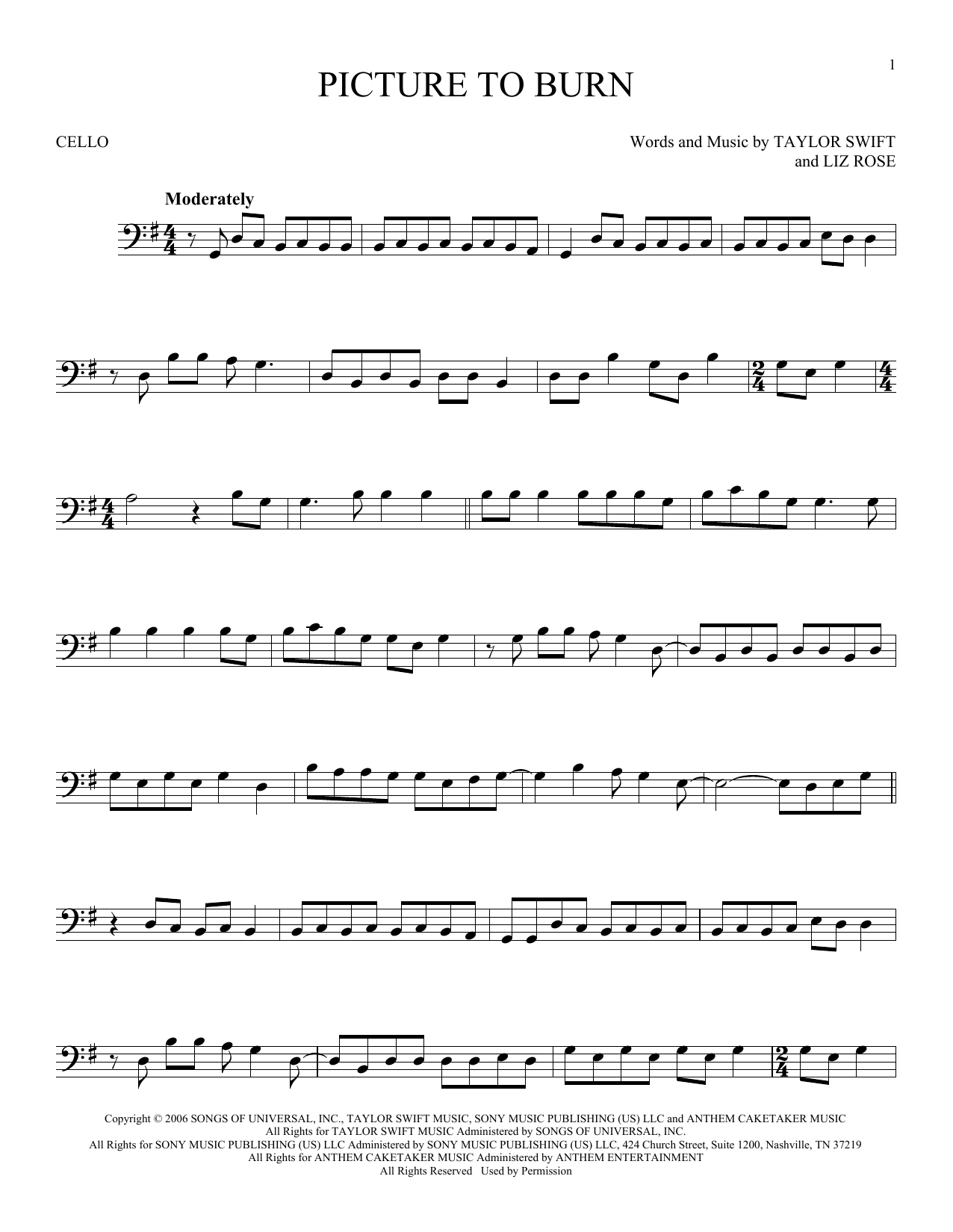 Produktgalerie: Seite 1 von 1 Picture To Burn, Taylor Swift, Violoncello