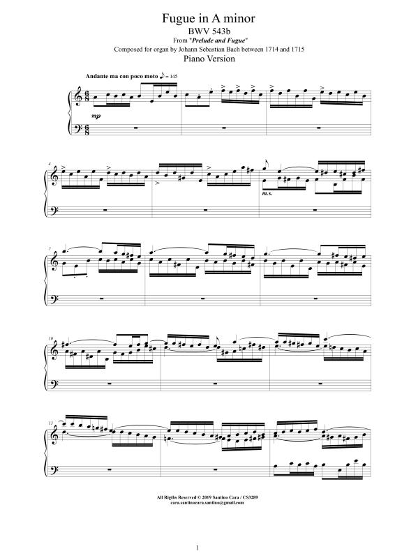 Produktbild zu: Fuge in A-Moll BWV 543b - Piano VersionJohann Sebastian Bach
