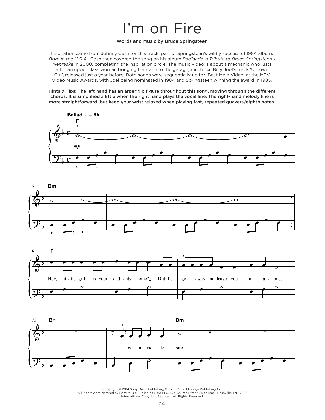 Produktgalerie: Seite 1 von 1 I'm On Fire, Bruce Springsteen, Klavier