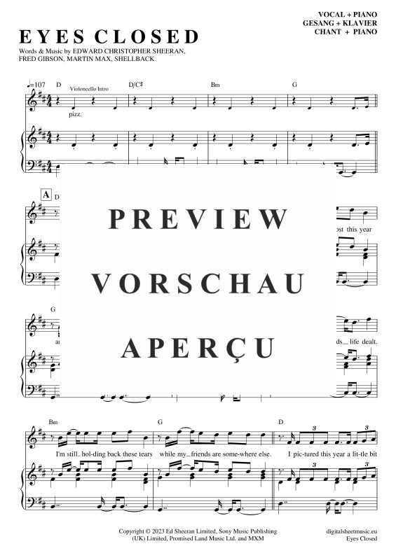 Product gallery: Page 2 of 8 Eyes Closed , Sheeran, Ed, Piano and Voice