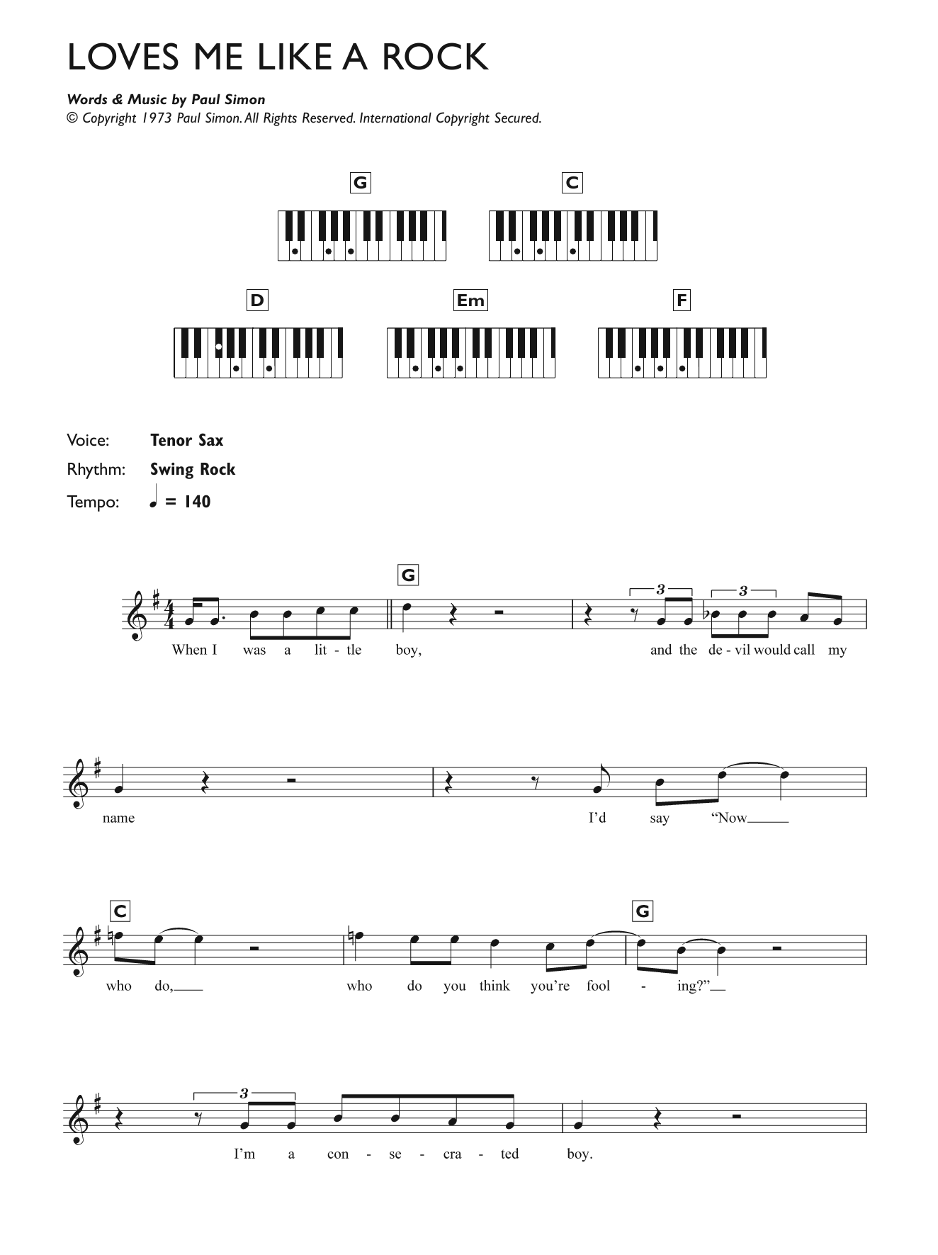 Produktgalerie: Seite 1 von 1 Loves Me Like A Rock, Paul Simon, Klavier