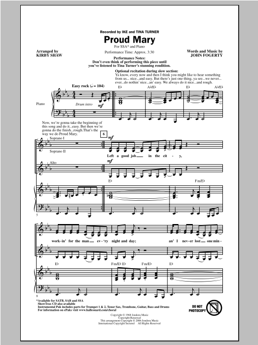 Produktgalerie: Seite 1 von 1 Proud Mary (arr. Kirby Shaw), Ike & Tina Turner, Chor