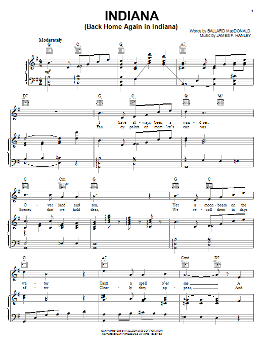 Produktgalerie: Seite 1 von 1 Indiana (Back Home Again In Indiana), Ballard MacDonald, Gesang, Gitarre, Klavier