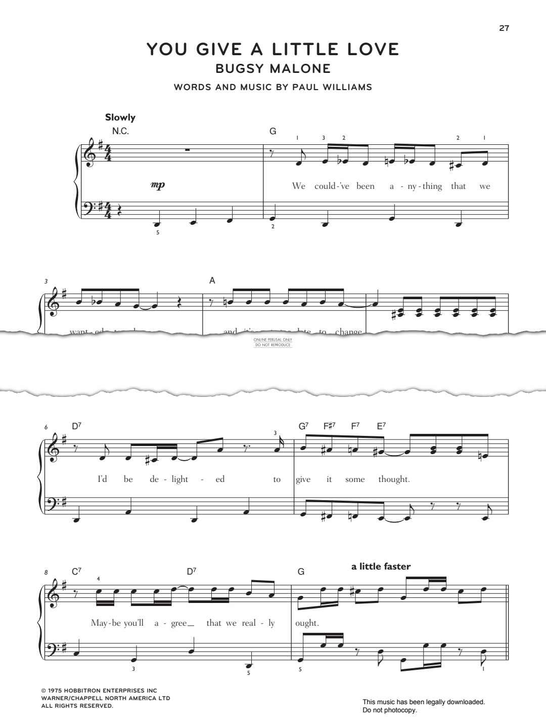 Produktgalerie: Seite 1 von 1 You Give A Little Love (from 'Bugsy Malone'), Paul Williams, Gesang, Gitarre, Klavier