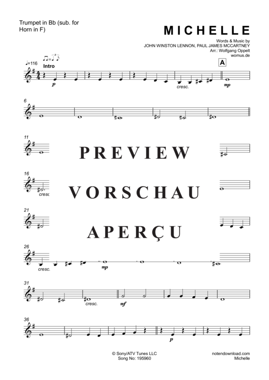 Produktgalerie: Seite 16 von 17 Michelle , Beatles, The, (Blechbläser Quintett)