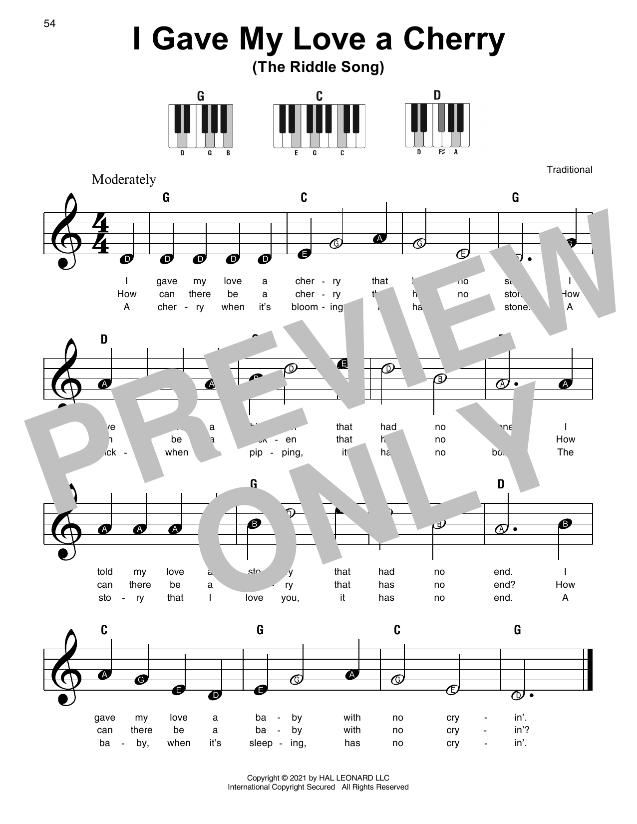 Produktgalerie: Seite 1 von 1 I Gave My Love A Cherry (The Riddle Song), Traditional, Klavier