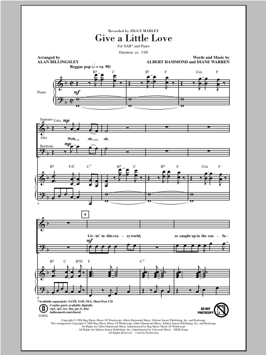 Product picture to: Give A Little Love (arr. Alan Billingsley)