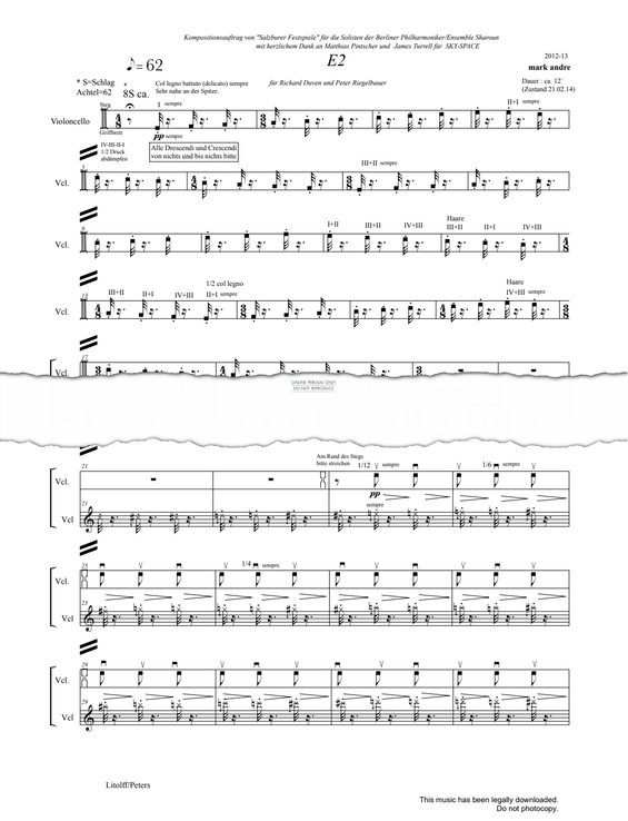 Produktgalerie: Seite 1 von 1 E2, Mark Andre, Kontrabass, Violoncello