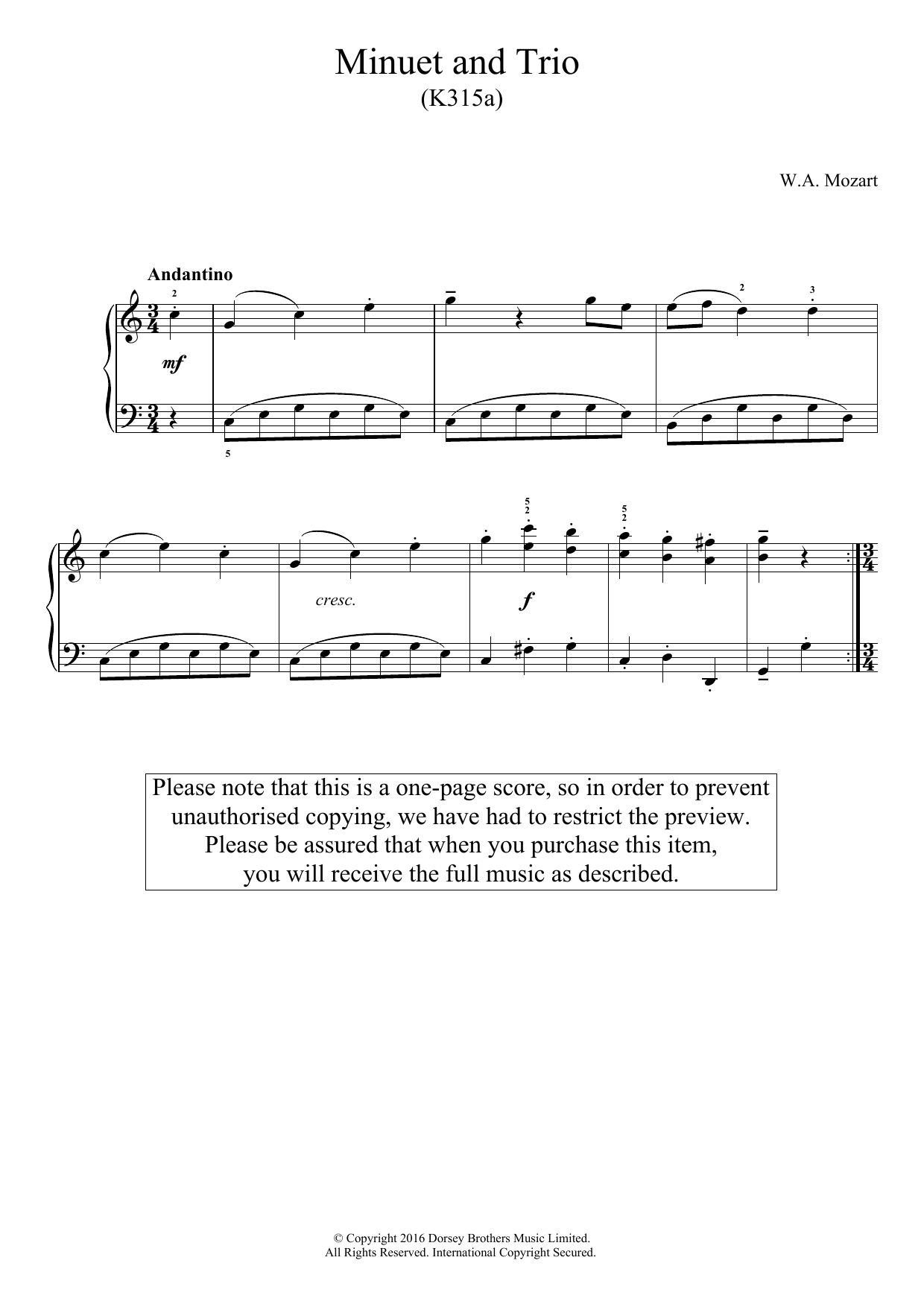 Produktbild zu: Minuet And Trio K.315a