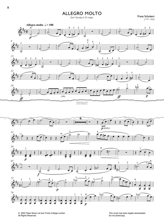 Product gallery: Page 1 of 1 Allegro Molto (from Sonata in D Major), Franz Schubert