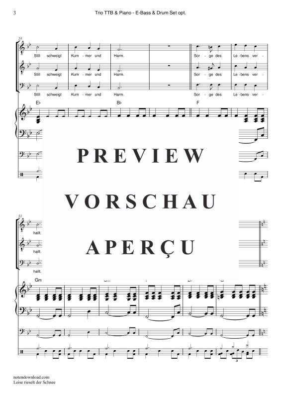 Produktgalerie: Seite 6 von 11 Leise rieselt der Schnee, , Männerchor/Ensemble TTB und Klavier - E-Bass und Drum Set optional