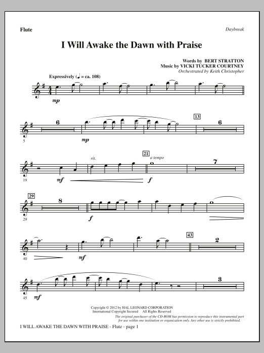 Product picture to: I Will Awake The Dawn With Praise - Flute