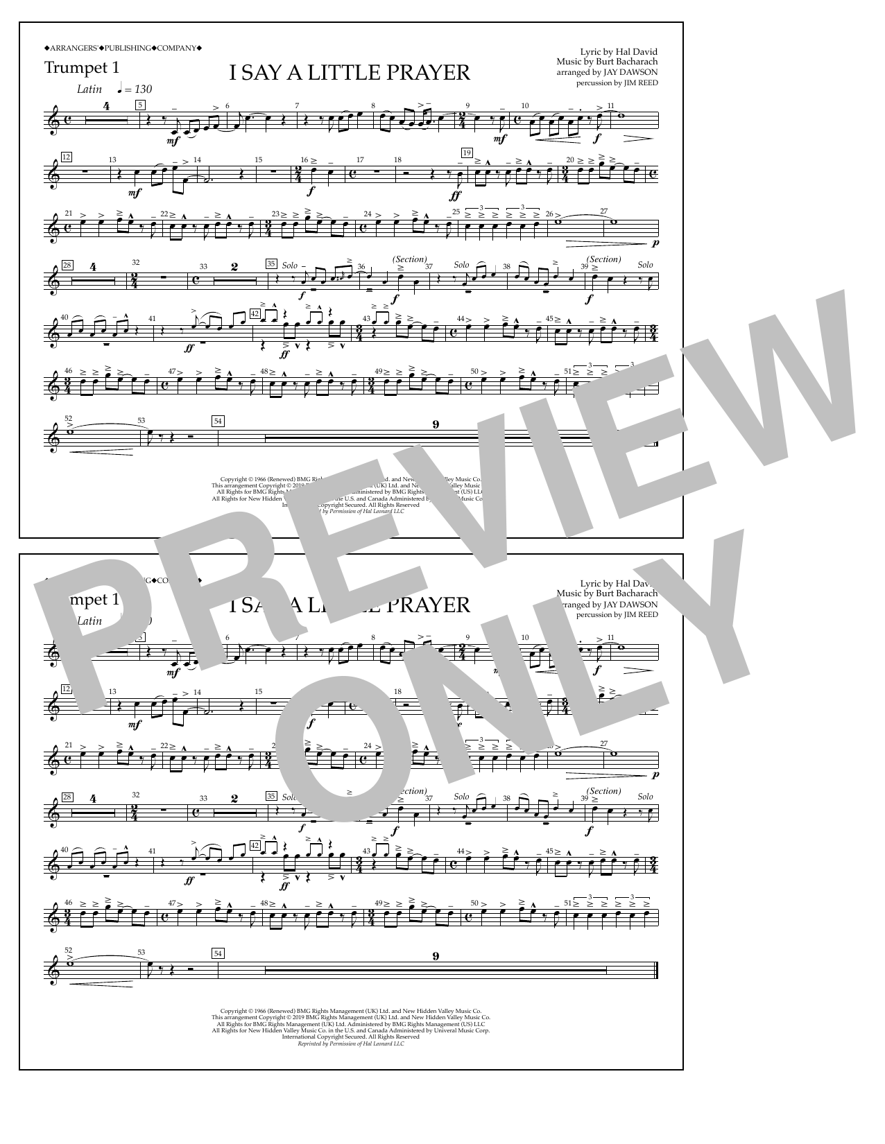Produktbild zu: I Say a Little Prayer (arr. Jay Dawson) - Trumpet 1