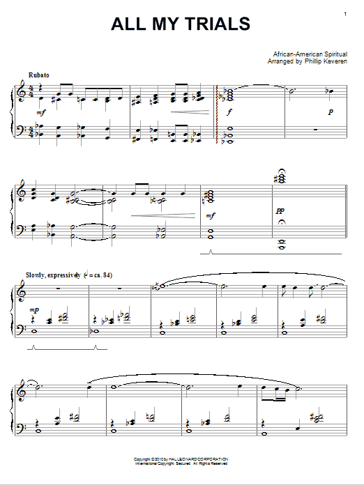 Product gallery: Page 1 of 1 All My Trials (arr. Phillip Keveren), African-American Spiritual