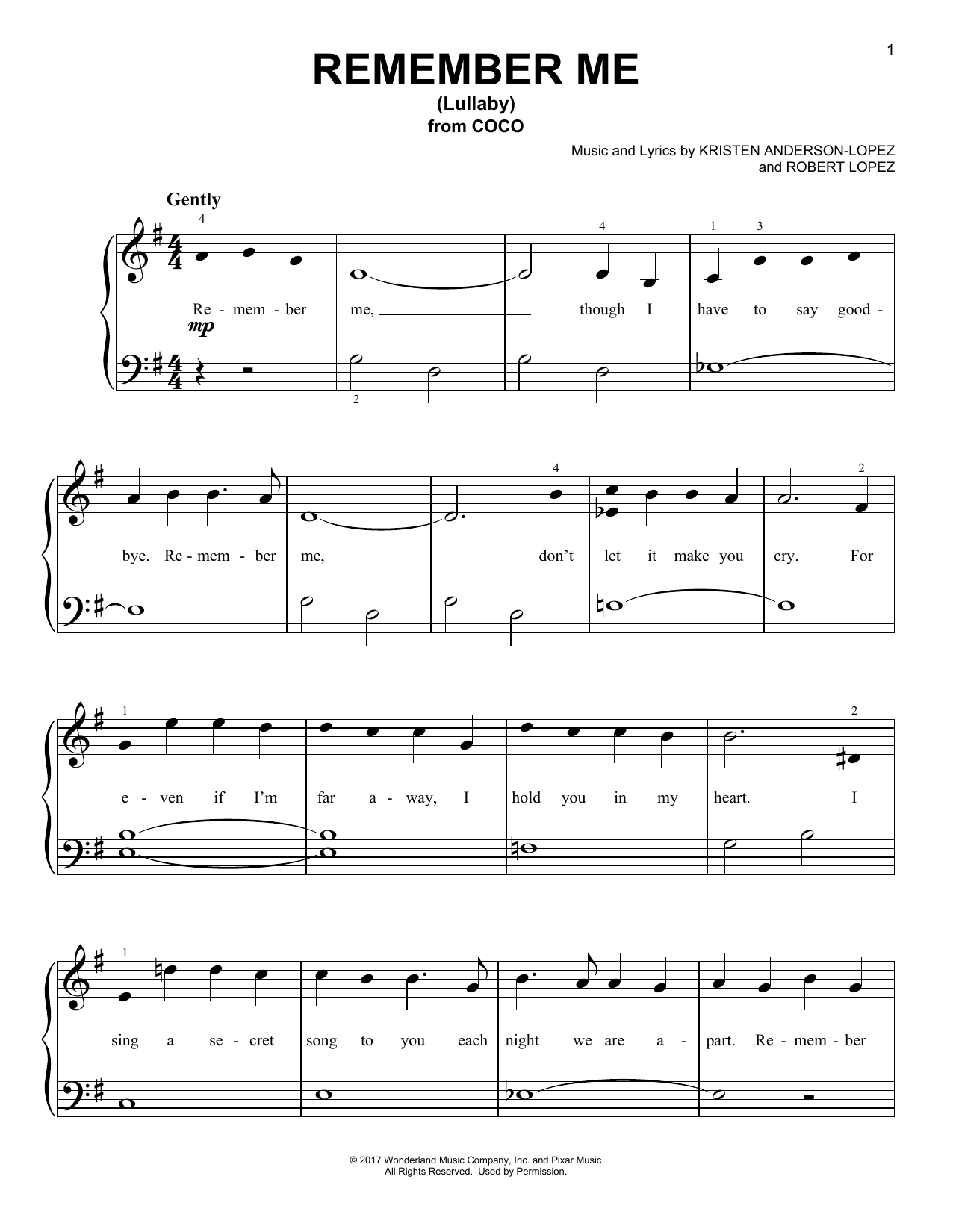 Produktgalerie: Seite 1 von 1 Remember Me (Lullaby) (from Coco), Kristen Anderson-Lopez & Robert Lopez, Klavier