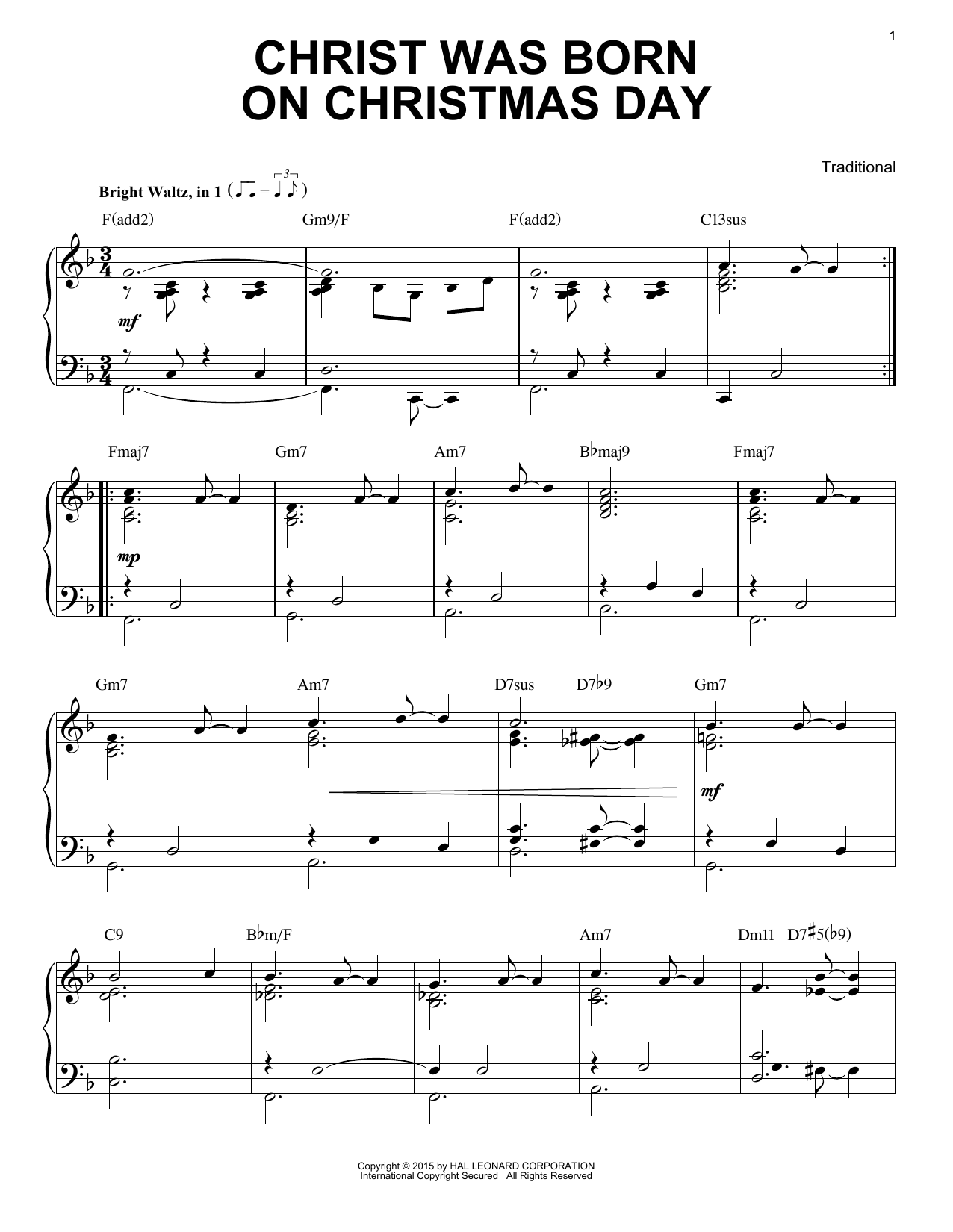 Product picture to: Christ Was Born On Christmas Day [Jazz version] (arr. Brent Edstrom)