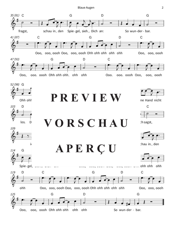 gallery: Blaue Augen, Yvaine, Vocal and Chords Leadsheet